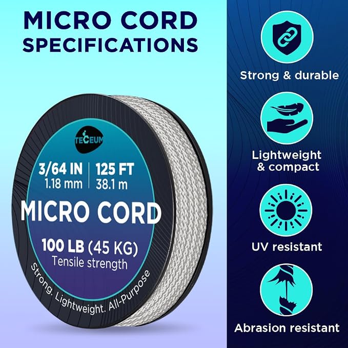 TECEUM Micro Paracord – 1.18 mm X 125 ft – Micro Utility Cord – Thin Braided - Image 4