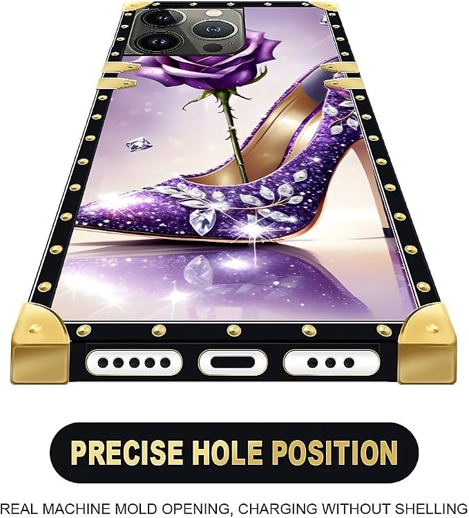 Compatible with iPhone 15 Pro Case, High Heeled Purple Diamond Rose Luxury - Image 5