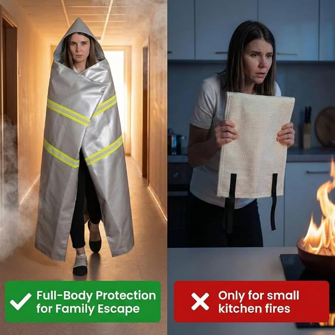 Emergency Fireproof Cloak with Hood – Silver Silicone Coated Fiberglass Fire - Image 2