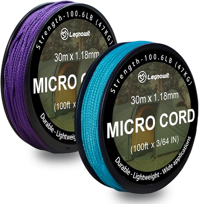Micro Paracord, 1.18mm x 100ft Thin Mini Utility Braided Small Paracord by Legowitoutdoor