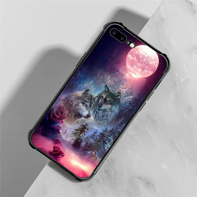 for iPhone 7/8 Case, Star Two Wolfs Howling Pattern Graphic Design Girl Boy - Image 7