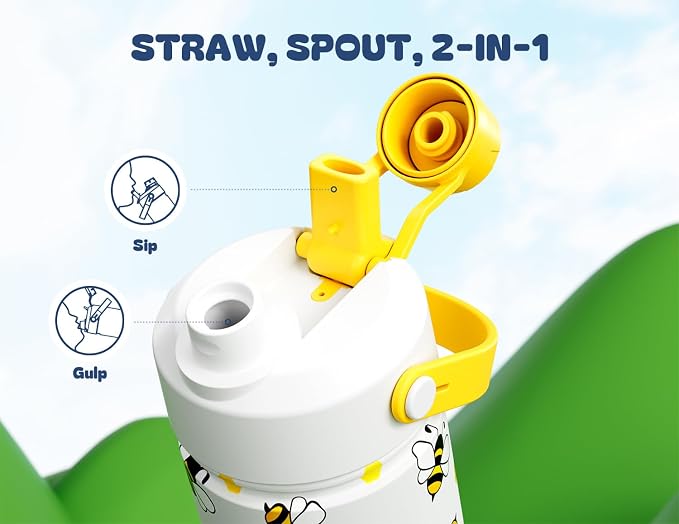 18 oz Cute Water Bottle for Kids: 2-in-1 Straw Spout Lid, Keep Cold 24H - Image 3