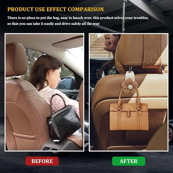 4PCS Car Hooks for Purses and Bags, Flower Car Headrest Hook, Car Purse Hook - Image 3