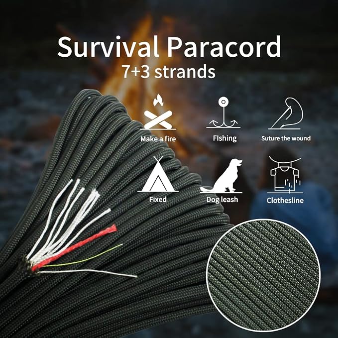 PSKOOK Survival Paracord Parachute Fire Cord Survival Ropes Red Tinder Cord PE - Image 5