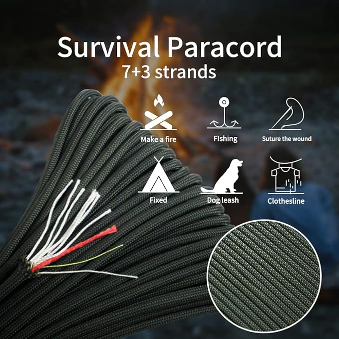 PSKOOK Survival Paracord Parachute Fire Cord Survival Ropes Red Tinder Cord PE - Image 5