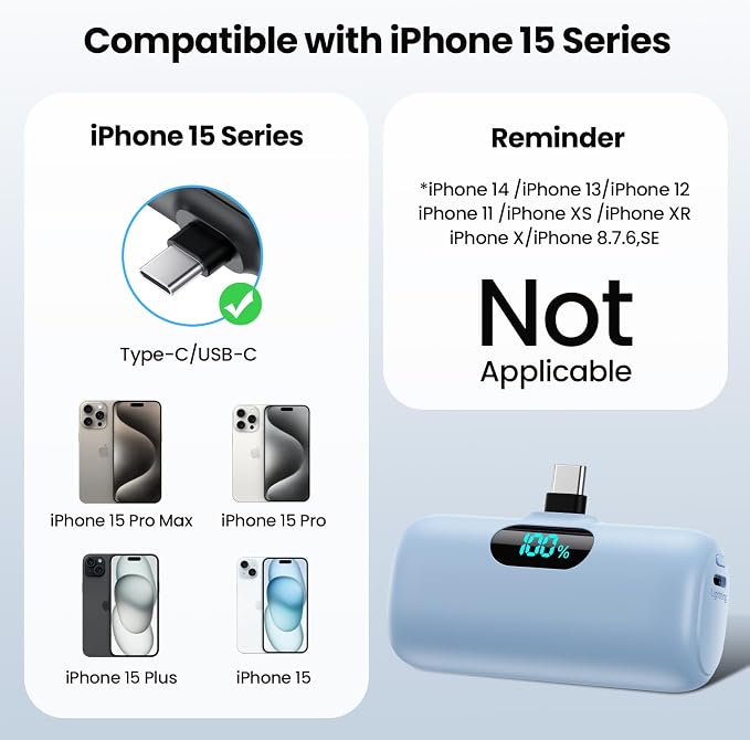 Small Portable Charger for iPhone 17/16/15 Series, 5000mAh 3A PD USB C Power - Image 2