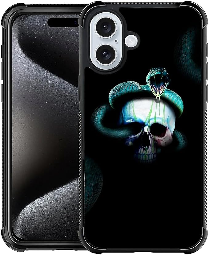 for iPhone 16 Plus Case, Skeleton Winding Snake Pattern Graphic Design Girl Boy by FKBRCL4U