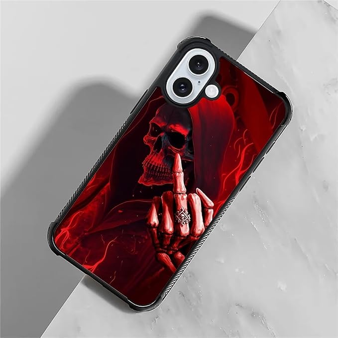 for iPhone 16 Plus Case, Gestures Funny Skull Pattern Graphic Design Girl Boy - Image 3