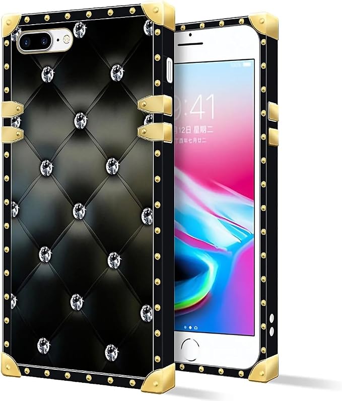 Compatible with iPhone 8 7 SE Case, Shiny Black Sofa Crystal Luxury Golden by Unknown