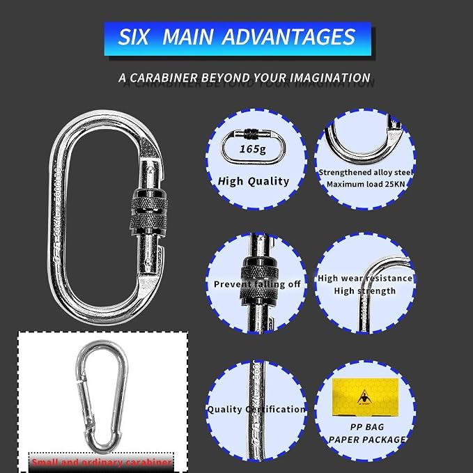Oak-Sports Steel Carabiner Clips, Climbing Carabiner, Heavy Duty Carabiner Clip - Image 5