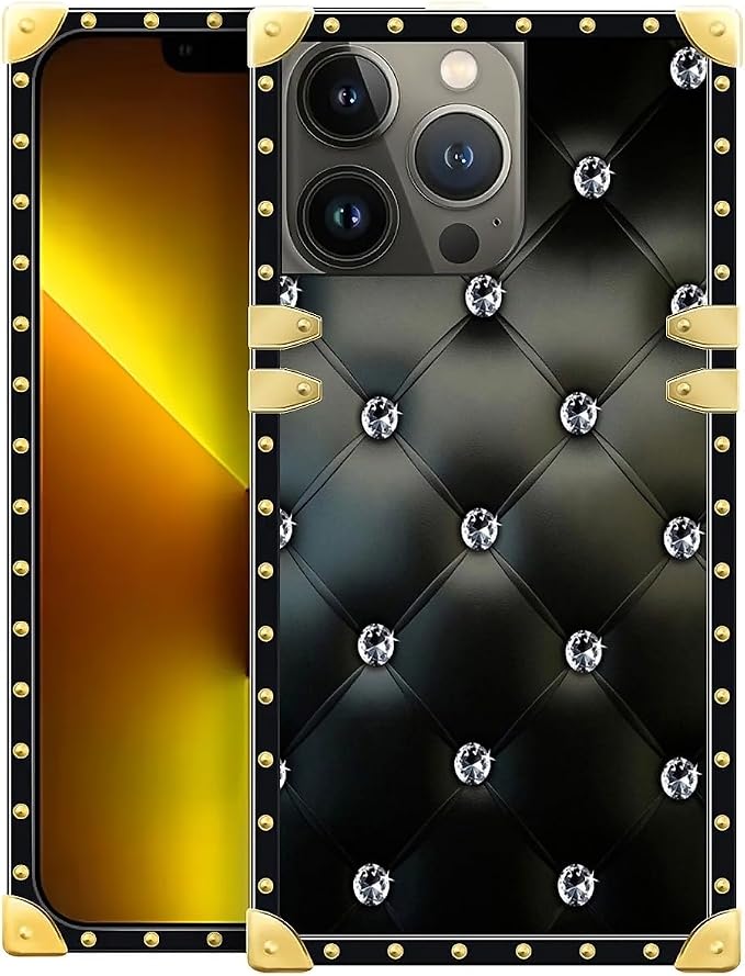 Compatible with iPhone 13 Pro Case, Shiny Black Sofa Crystal Luxury Golden by Unknown