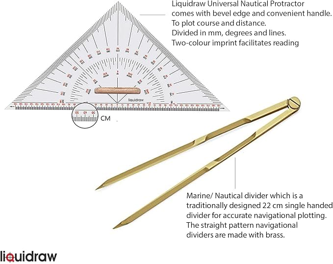 Liquidraw Marine Navigation Divider Universal Nautical Protractor Set Square - Image 3