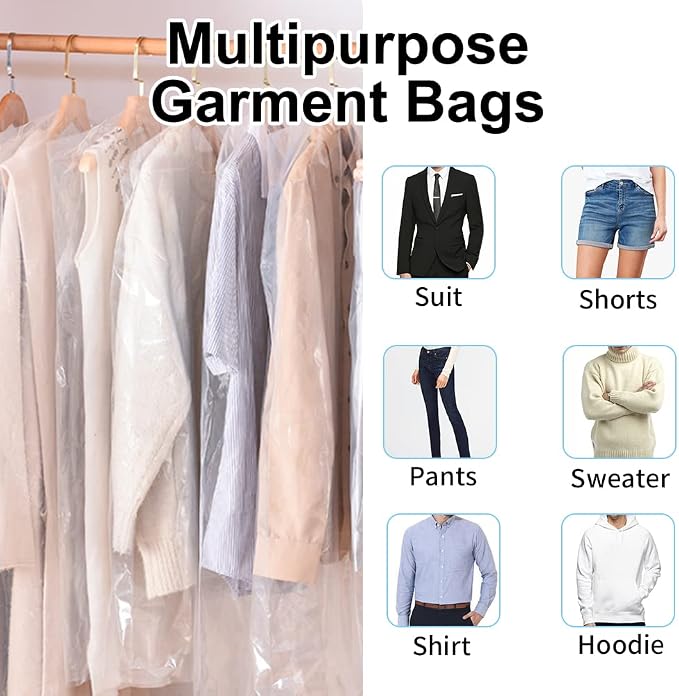 BEISHIDA 120PCS 35.5 Inch Plastic Garment Bag-Plastic Clear Dry Cleaner Laundry - Image 5