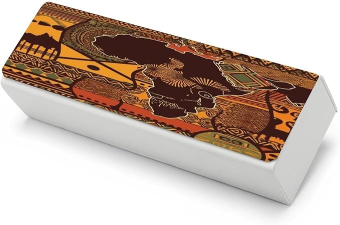 African Map Ethnic Pattern Eyeglass Case Spectacle Case Slim PU Leather by LZQPOEAS