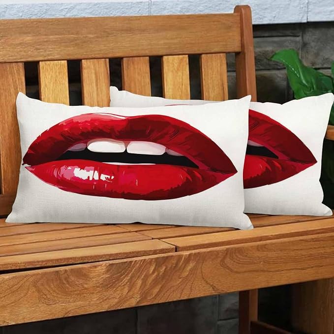 EKOBLA Sexy Biting Lips Farmhouse Oblong Rectangle Throw Pillow Covers Woman - Image 4