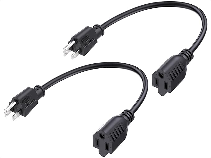 Cable Matters 2-Pack 16 AWG Heavy Duty 13A Short Power Extension Cord - 1ft by CableMatters