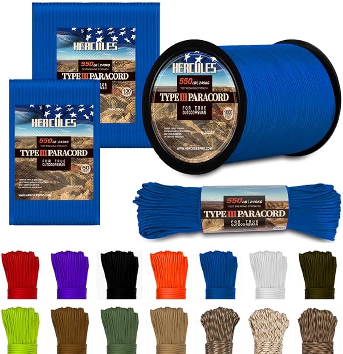 HERCULES Type III Paracord 550 Paracord Rope Parachute Cord, Survival Cord by HERCULES