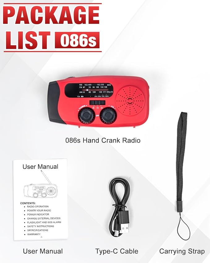 Emgykit 086S Hand Crank Emergency Radio - 2000mAh/7400mWh AM/FM/NOAA Solar Hand - Image 8