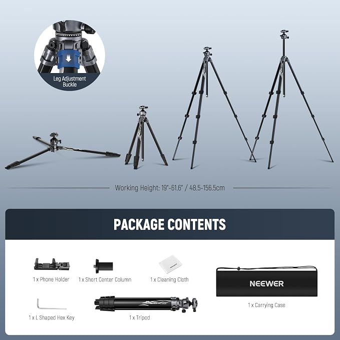NEEWER LITETRIP LT07 61" Aluminum Travel Camera Tripod, Portable Stand - Image 7
