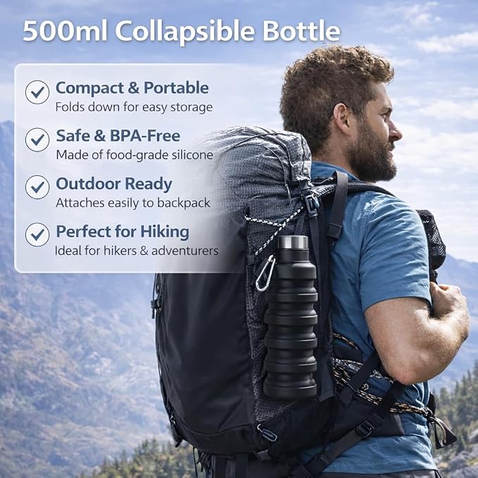 Collapsible Water Bottles, 16oz Capacity Portable Reusable Silicone Water Bottle - Image 6