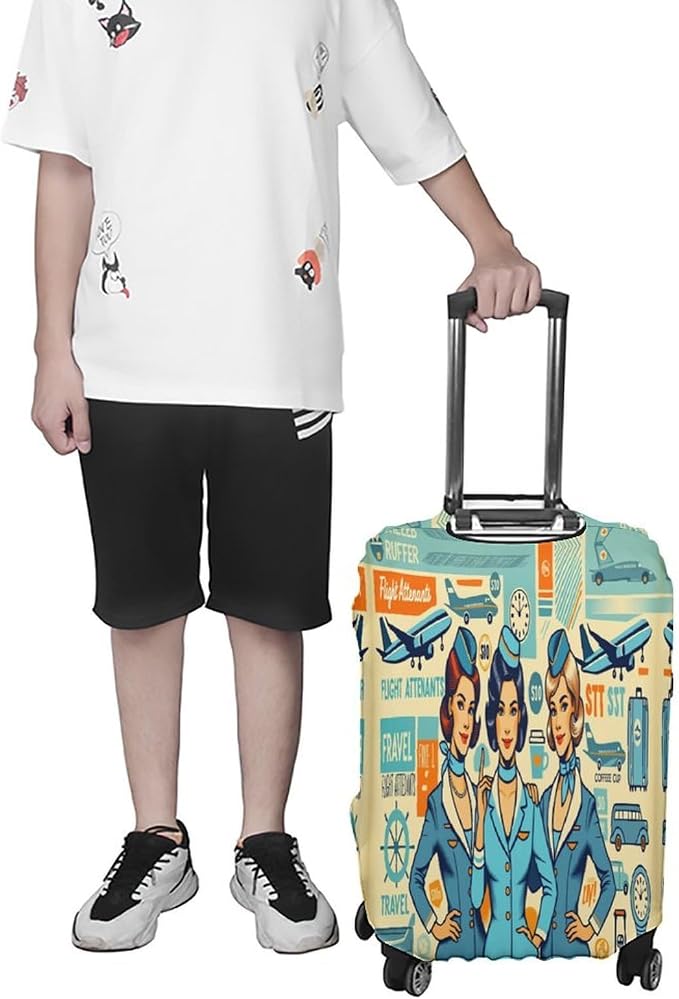 Flight Attendants Travel Vintage Style Retro Stretch Luggage Cover, Washable - Image 6