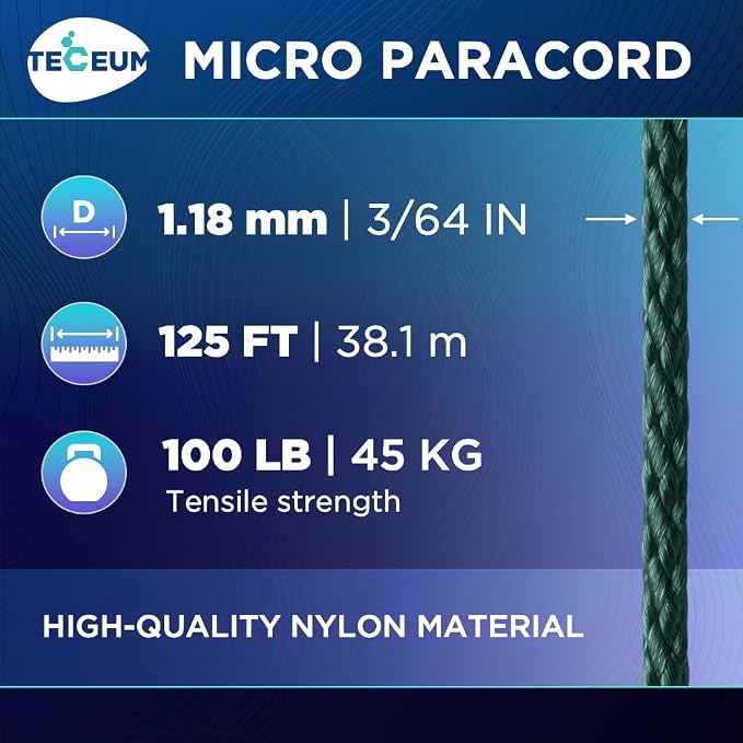 TECEUM Micro Paracord – 1.18 mm X 125 ft – Micro Utility Cord – Thin Braided - Image 2