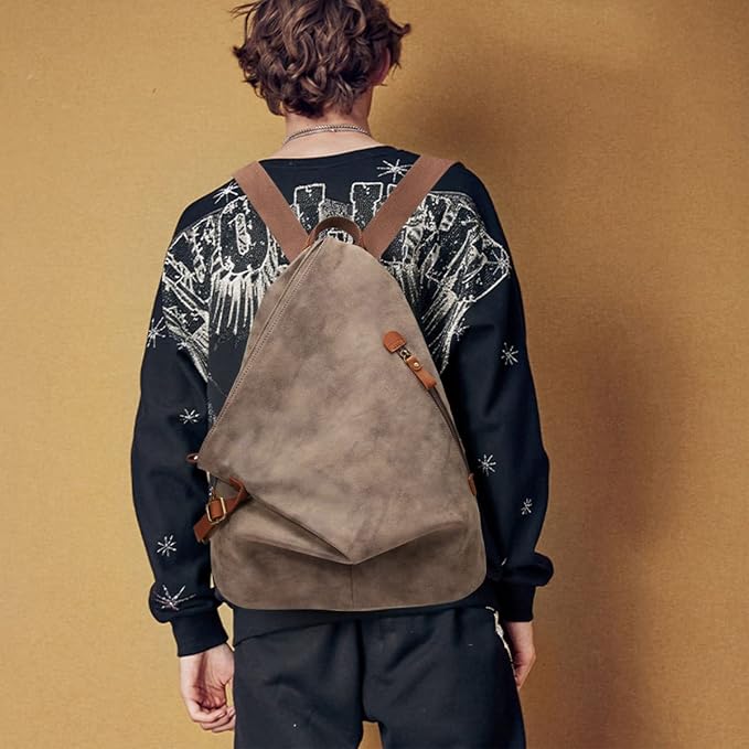 KL928 PU Leather Vintage Backpack – Large Casual Daypack Outdoor Travel - Image 8