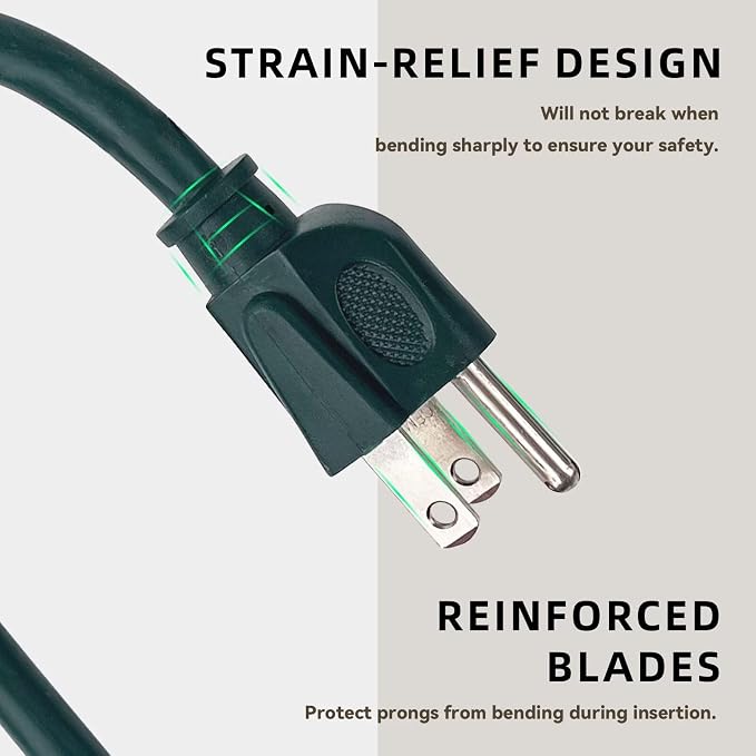 12ft Outdoor Extension Cord for Christmas Decorations- 16/3 Heavy Duty SJTW - Image 3