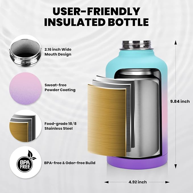 RAYMYLO Insulated Water Bottle 64 oz, Triple Wall Vacuum Stainless Steel - Image 5