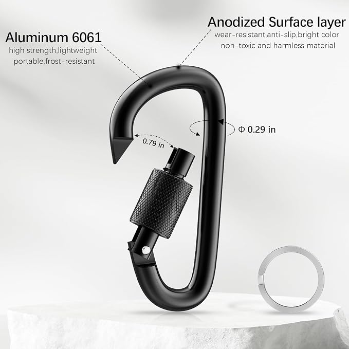 sprookber 3" Locking Carabiners | Keychain Carbineers D Ring Key Clip Spring - Image 4
