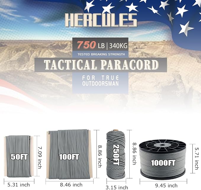 HERCULES 750lb Paracord 4mm 11 Strands Tactical Parachute Cord, Outdoor Gear - Image 2