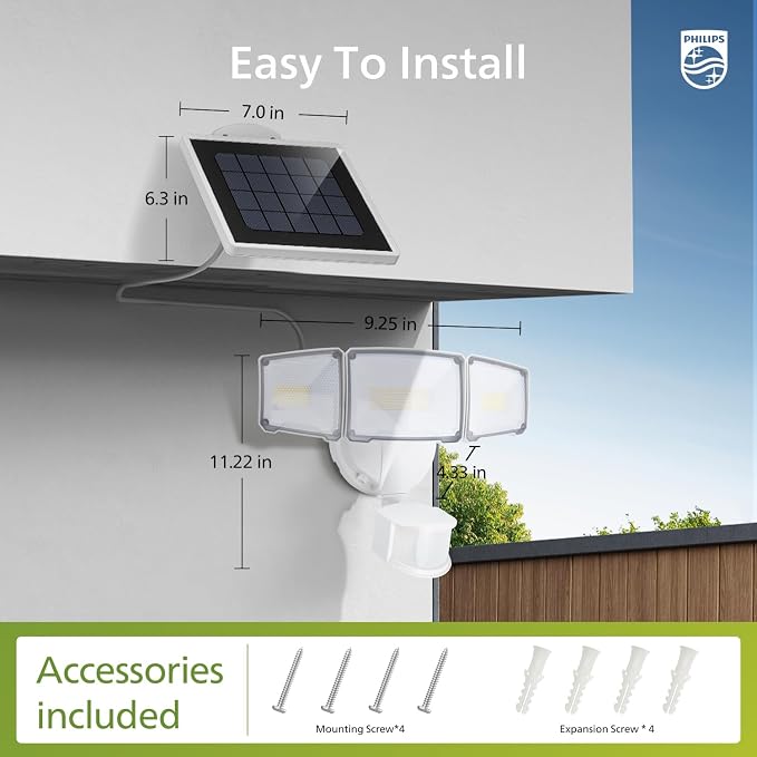 Philips 3600LM Solar Security Lights w/PIR Motion Sensor Outdoor, Waterproof - Image 8