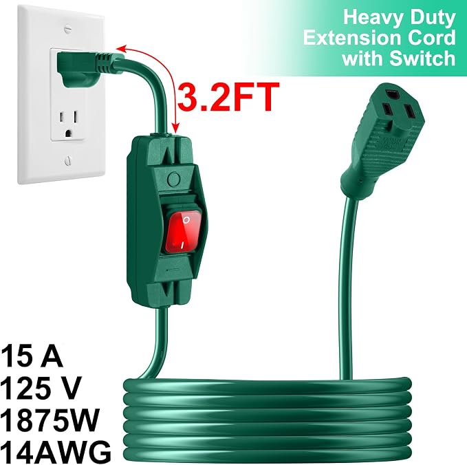 Outdoor Waterproof On/Off Switch Extension Cord, Heavy Duty 125v/250v Black - Image 4