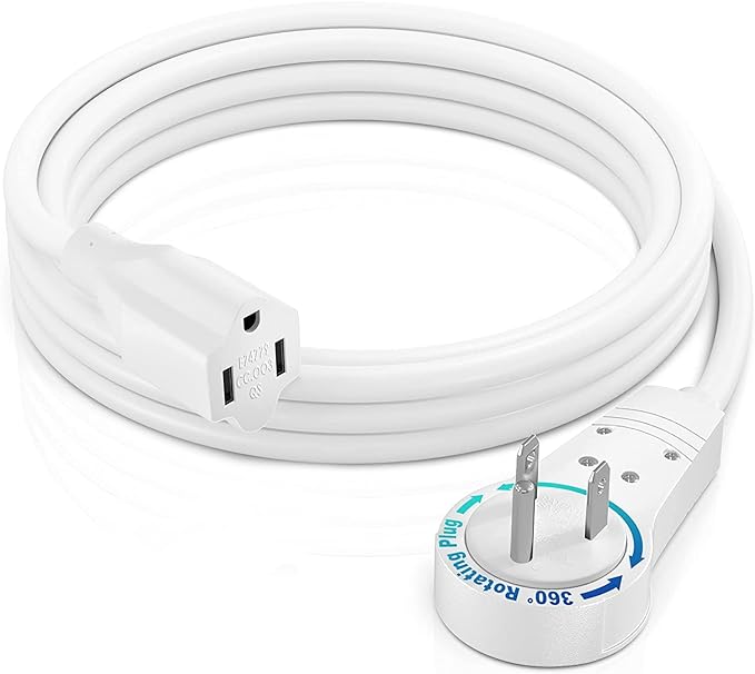 Maximm Extension Cord 3 Foot White Flat Plug, 360° Rotating Short Power Cord by MaximmCable
