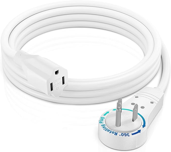 Maximm Extension Cord 6 Foot White Flat Plug, 360° Rotating Short Power Cord by MaximmCable