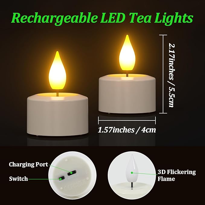 SoulBay Rechargeable Flameless LED Tea Lights Candles - Image 2