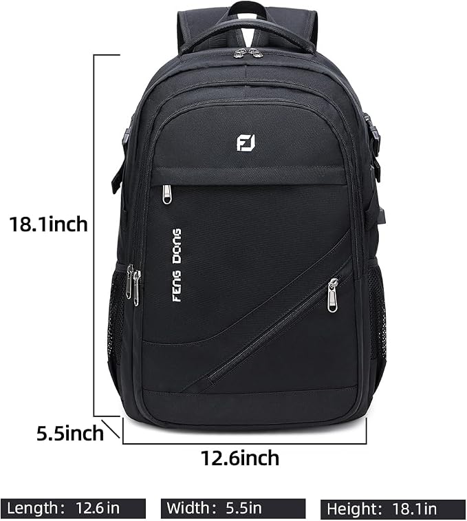 FENGDONG Durable Waterproof Travel Laptop Backpack 17.3 inch, Large College - Image 2