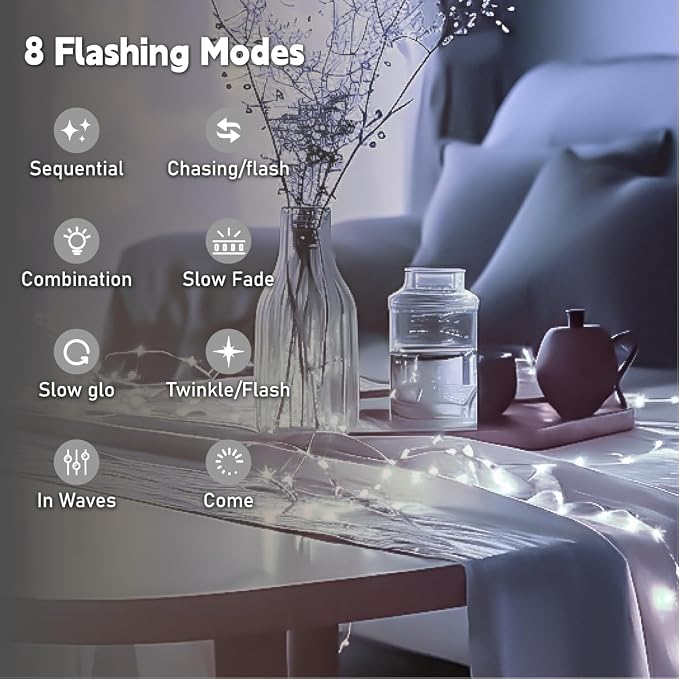HXWEIYE Rechargeable Fairy Lights Battery Operated, DIY Timer & 8 Modes - Image 8