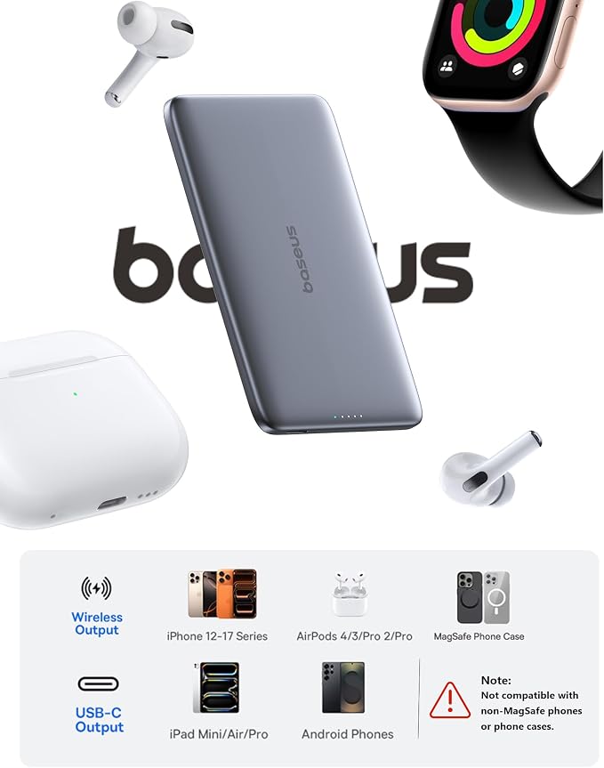 Baseus Picogo Power Bank, 0.3" Ultra Slim 5000mAh MagSafe Portable Charger - Image 7