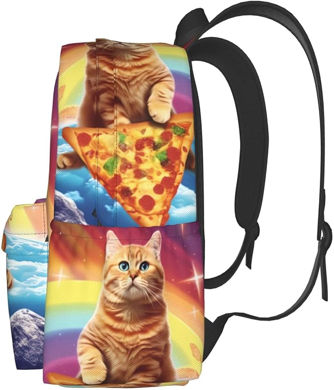 cfpolar 17 Inch Backpack Funny Pizza Cat Rainbow Laptop Bag Shoulder Bag School - Image 2