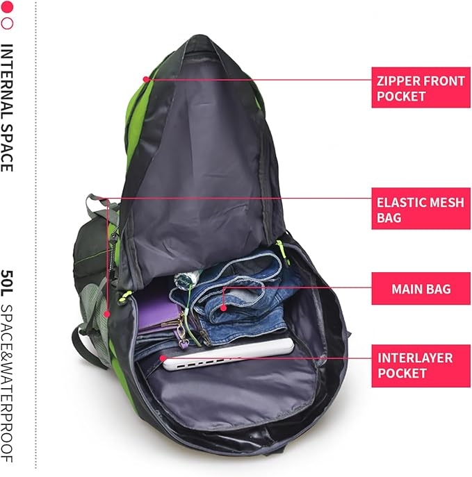 Bseash 50L Hiking Backpack, Water Resistant Lightweight Outdoor Sport Daypack - Image 3