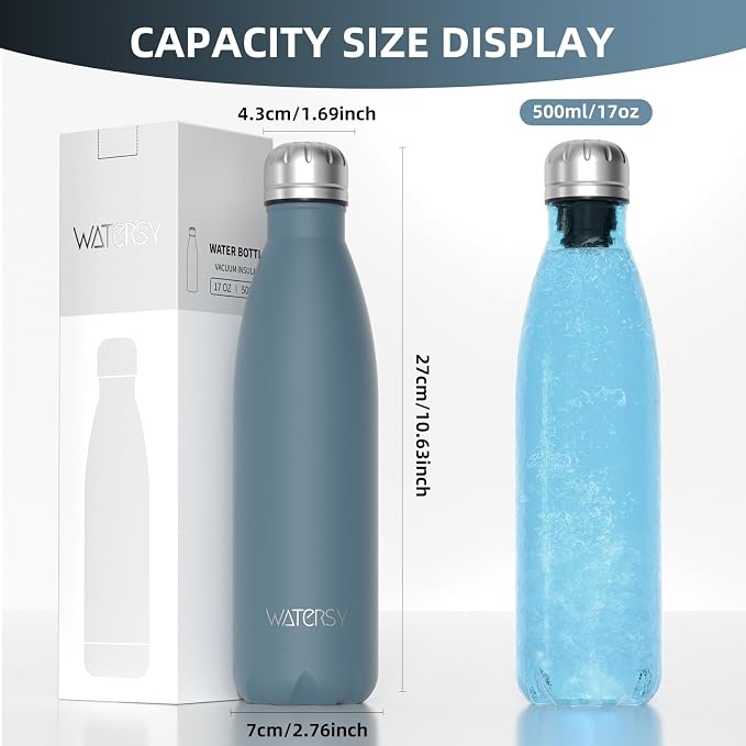 WATERSY Stainless Steel water bottles, 17oz/500ml Insulated Water Bottles - Image 3