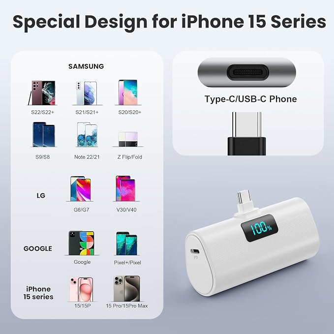 Small Portable Charger 5200mAh, Upgraded PD USB C Power Bank Built-in USB-C - Image 4