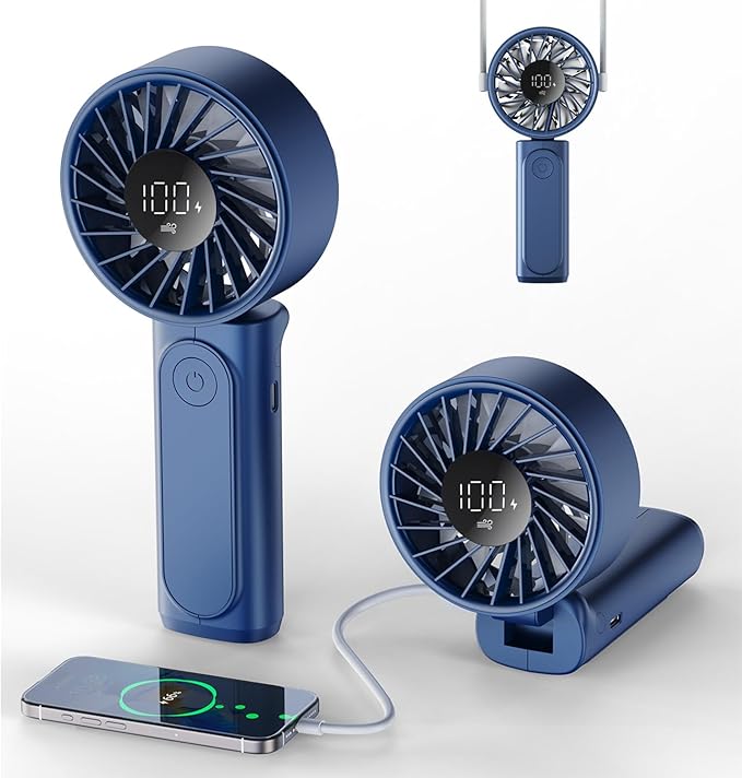 Handheld Fan, Portable Fan, 4000mAh Rechargeable Personal Fan, 180° Foldable by Peiyuu