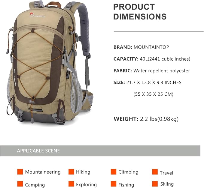 MOUNTAINTOP 25L/40L Hiking Backpack, Lightweight Travel Backpack - Image 2