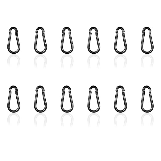 Black Carabiner, Heavy Duty Galvanized Steel Spring Snap Hook Carabiner Clips by High-PQ