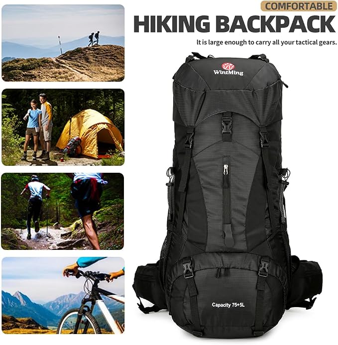 75L Hiking Backpack with Rain Cover Waterproof Camping Backpack Shoes Warehouse - Image 7