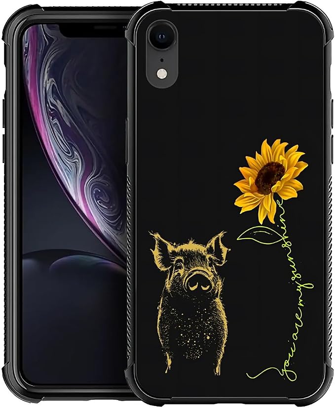 for iPhone XR Case, Pig Sunflower Yellow Sunshine Pattern Graphic Design Girl by FKBRCL4U