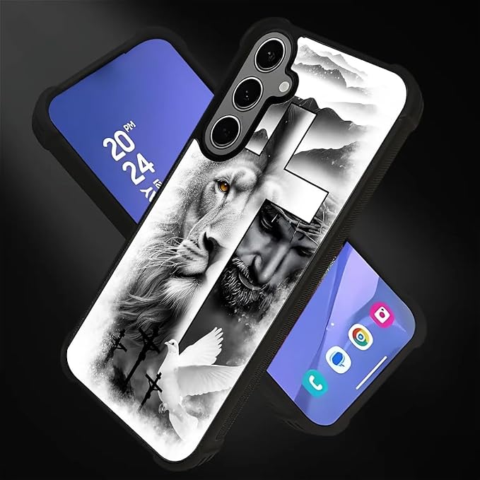 for Samsung Galaxy S24 S25 Plus Case, Lion Cross Jesus Christ Dove Pattern - Image 2