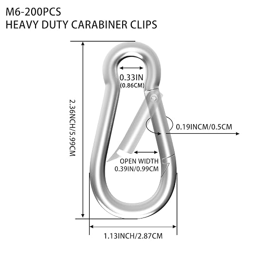 Carabiner, Heavy Duty Galvanized Steel Spring Snap Hook Carabiner Clips - Image 2